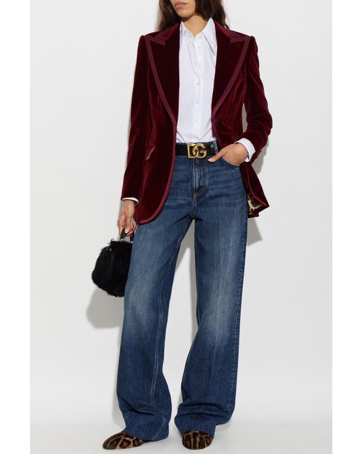 Dolce & Gabbana Red Velvet Blazer With A Single Vent