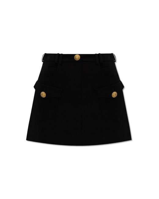 Balmain Black Wool Skirt,