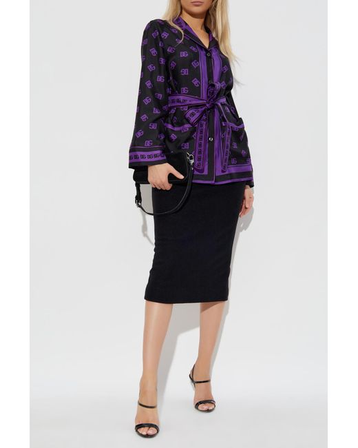 Dolce & Gabbana Purple Silk Shirt With Belt