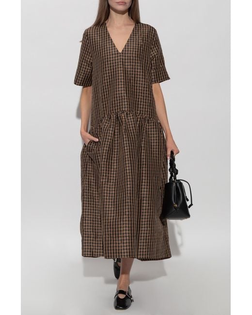 Ganni Brown Dress With A Check Pattern