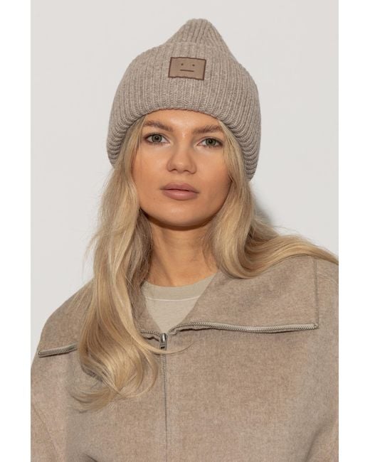 Acne Natural Wool Beanie With Logo