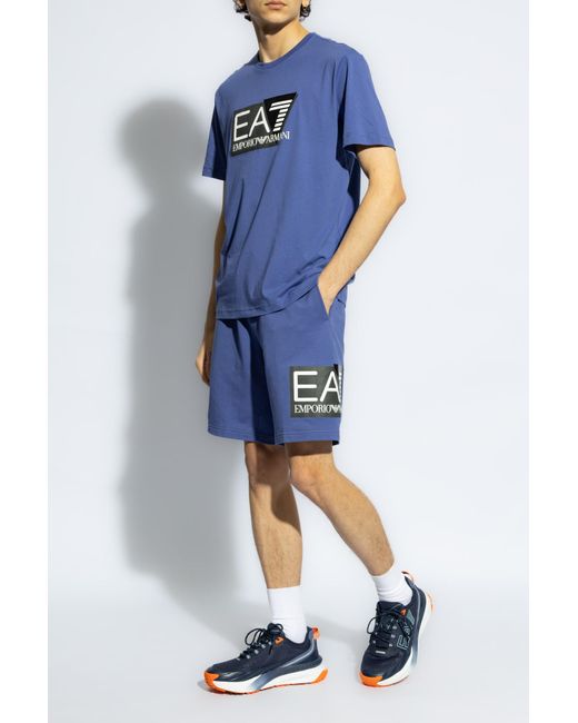 EA7 Blue Emporio Armani T-Shirt With Logo for men