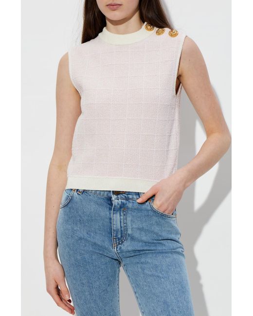 Balmain White Tweed Top