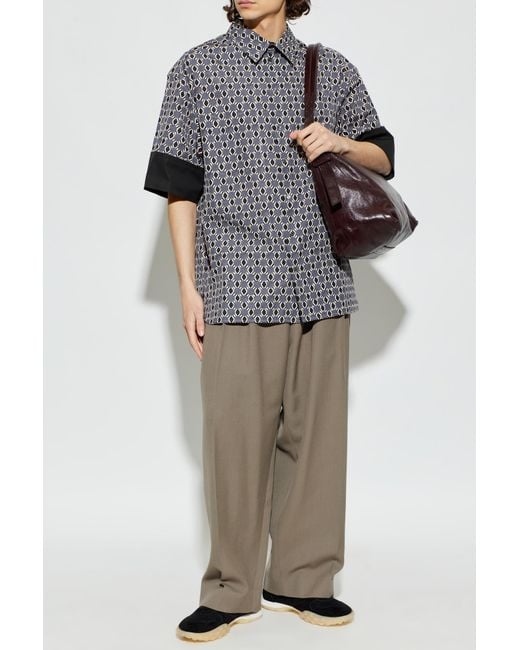 Lanvin Gray Patterned Short-Sleeve Shirt for men