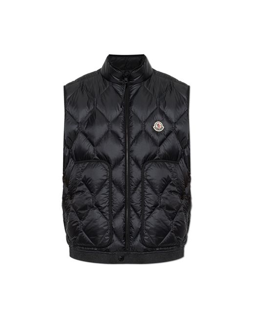 Moncler Black Quilted Vest With Logo Patch for men