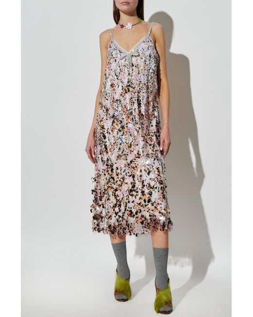 Marni White Sequin Dress With Crystals