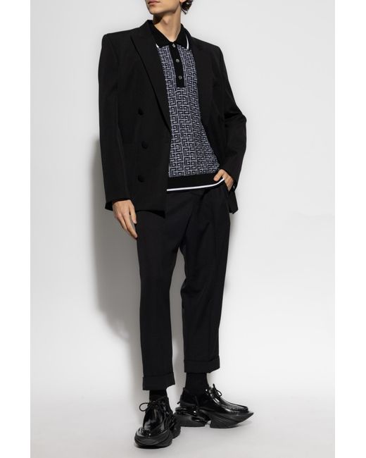 Balmain Black Polo With Monogram for men