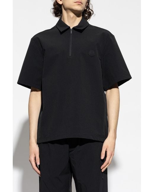 Moncler Black Polo With Logo Patch for men
