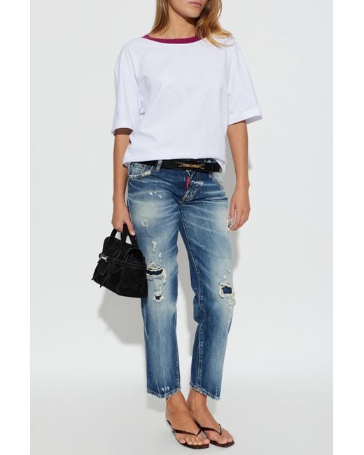 DSquared² White Cotton T-Shirt With Embroidered Logo