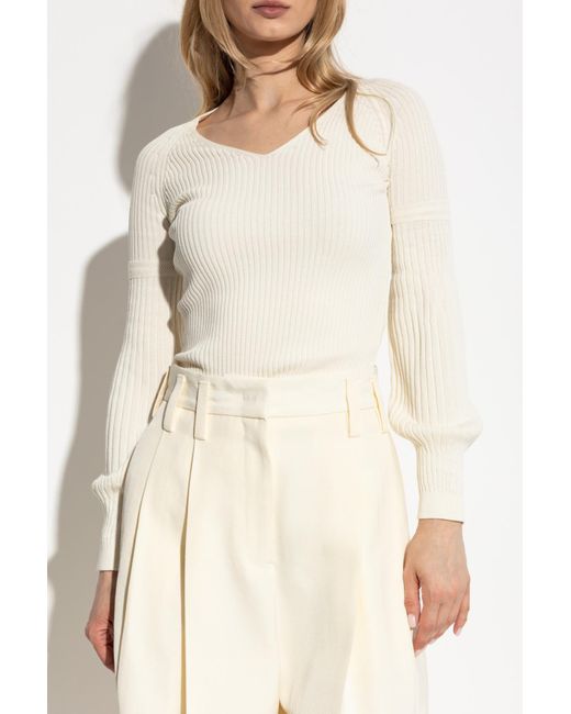 Max Mara White Ribbed Sweater 'gioisa',
