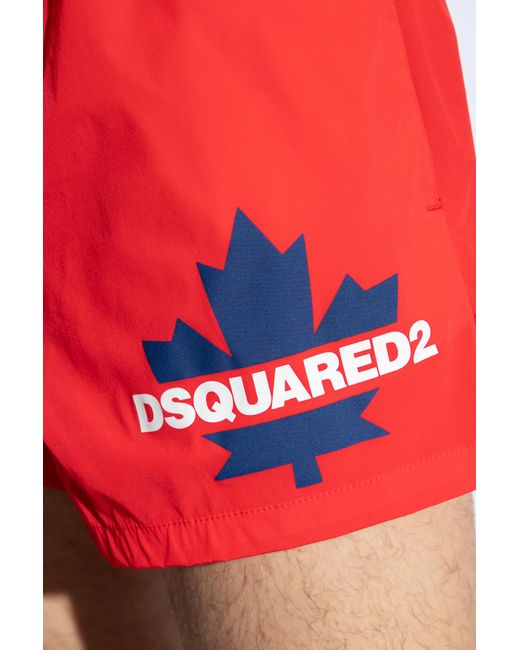 DSquared² Red Swimming Shorts With Logo for men