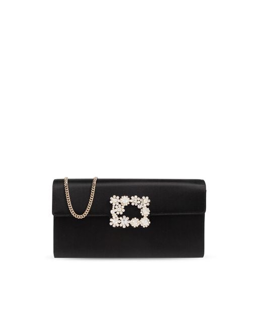 Roger Vivier Black Satin Clutch 'Efflorescence'