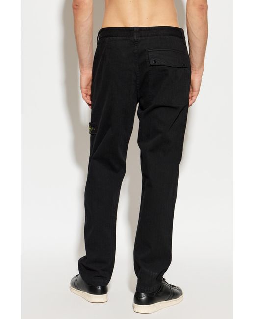 Stone Island Black Jeans With Logo Patch for men