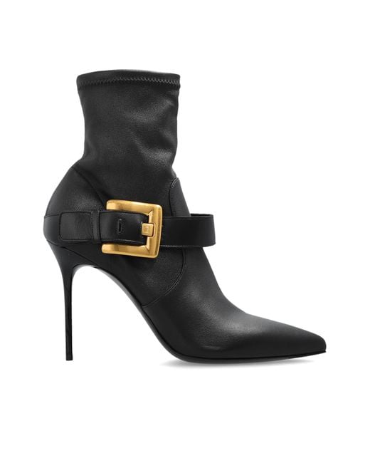 Balmain Black Leather Heeled Ankle Boots "Anthem"