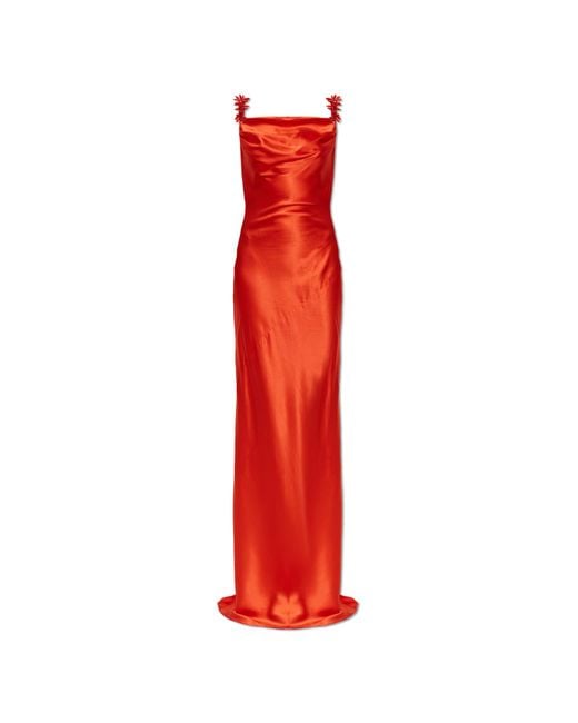 Balmain Red Silk Dress With Embellished Straps