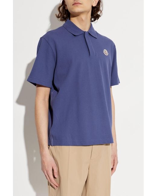 Moncler Blue Polo With Logo Patch for men