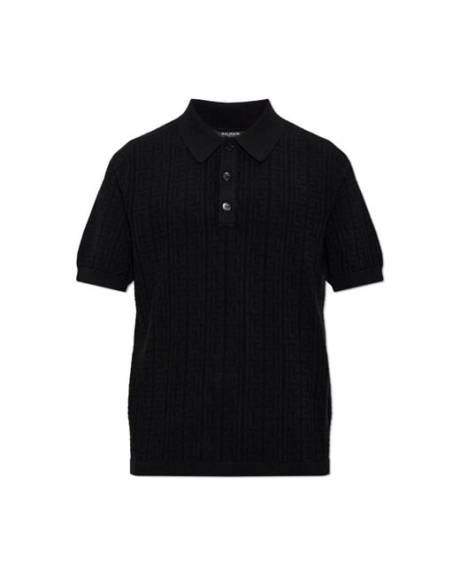 Balmain Black Polo With Monogram for men
