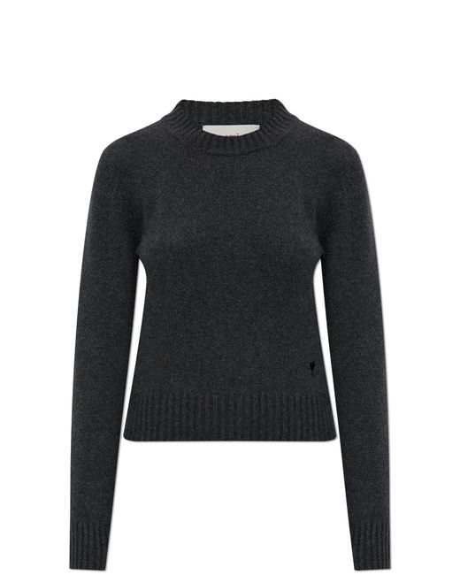 AMI Black Cashmere Sweater With A Crew Neck