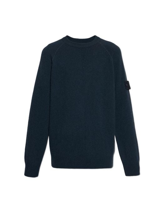 Stone Island Blue Down Jacket With Logo Patch for men