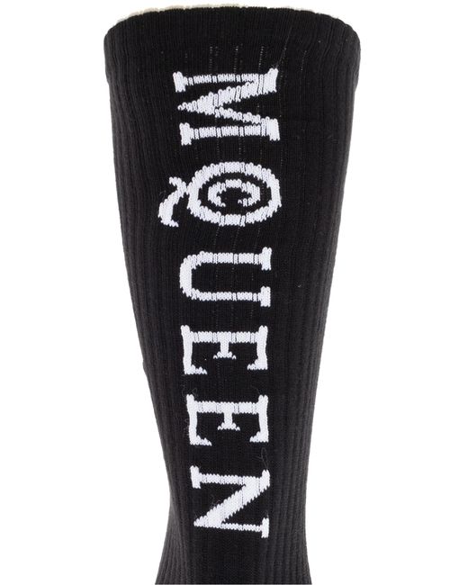 McQueen Black Cotton Socks With Logo for men