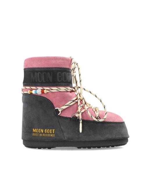 Moon Boot Pink Snow Boots 'X Gir Icon Low Suede Beads'