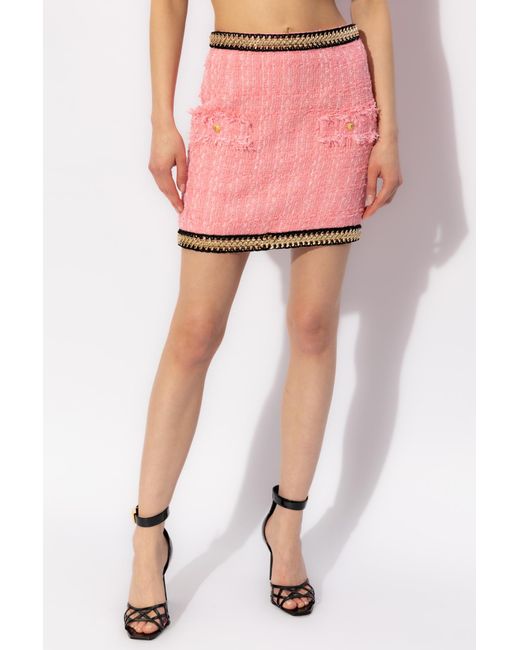 Balmain Red Tweed Skirt,