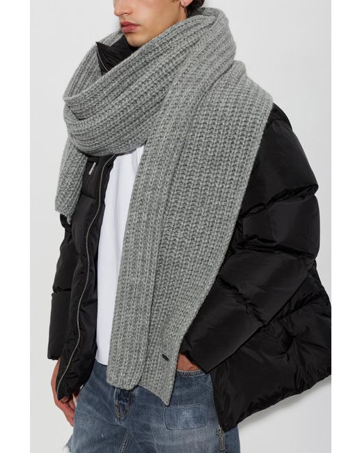 DSquared² Gray Wool Scarf With Sewn-In Logo for men
