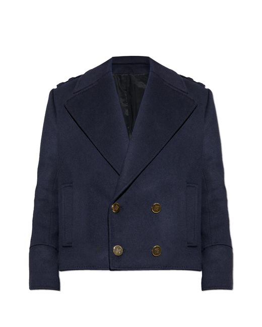 Balmain Blue Short Wool Coat for men