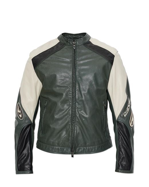 DIESEL Green Leather Jacket 'L-Ahti' for men