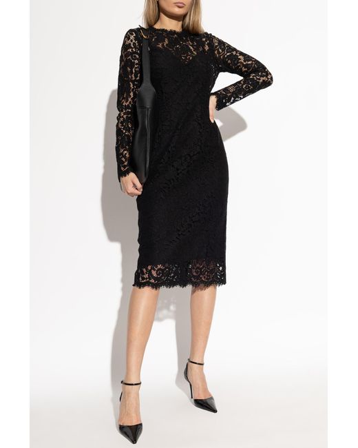 Dolce & Gabbana Black Lace Dress With Long Sleeves