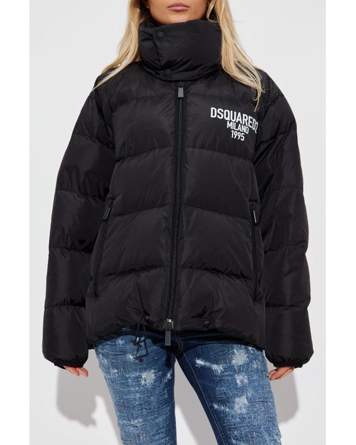 DSquared² Black Down Jacket With Printed Logo