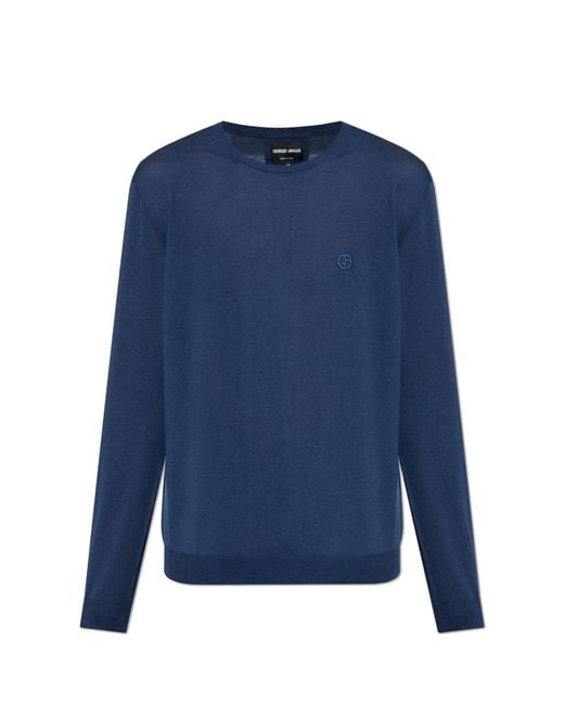 Giorgio Armani Blue Sweater With A Round Neckline for men