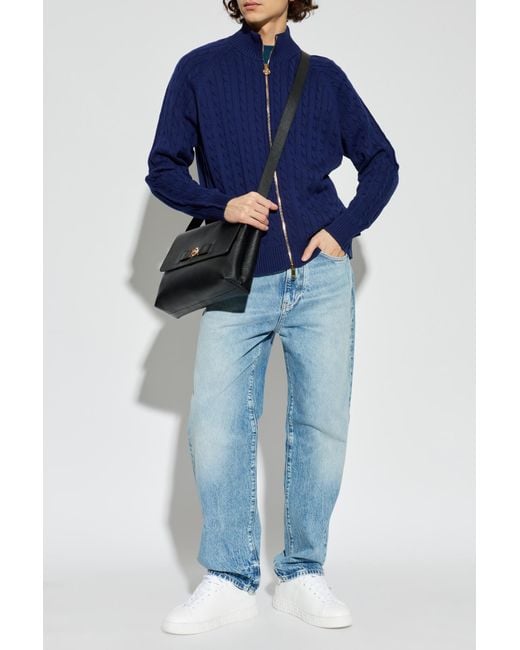 Versace Blue Cardigan With Stand-Up Collar for men