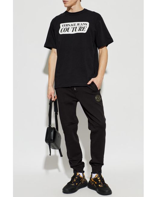 Versace Jeans Couture Black Sweatpants With Logo Patch for men