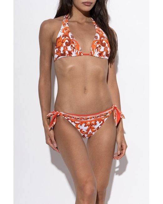 Dolce & Gabbana Red Two-Piece Swimsuit With "Majolica" Print
