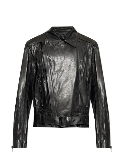 Balmain Black Lambskin Leather Jacket for men