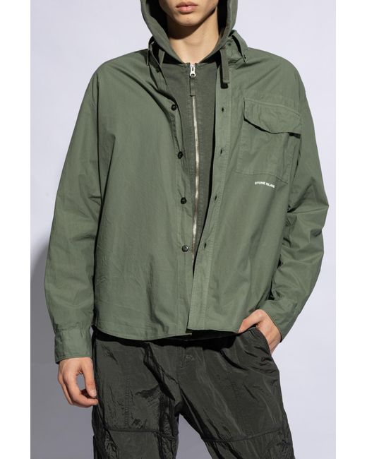 Stone Island Green Cotton Shirt With Pocket for men