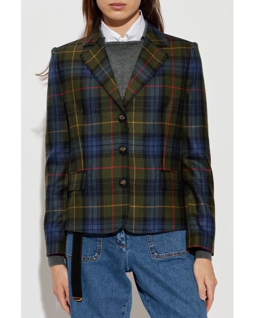 Etro Black Wool Blazer With Check Pattern