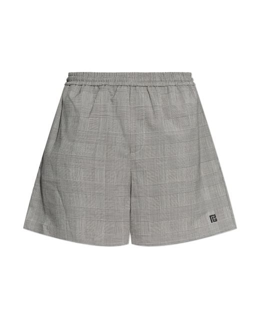 Balmain Gray Woolen Houndstooth-Patterned Shorts for men