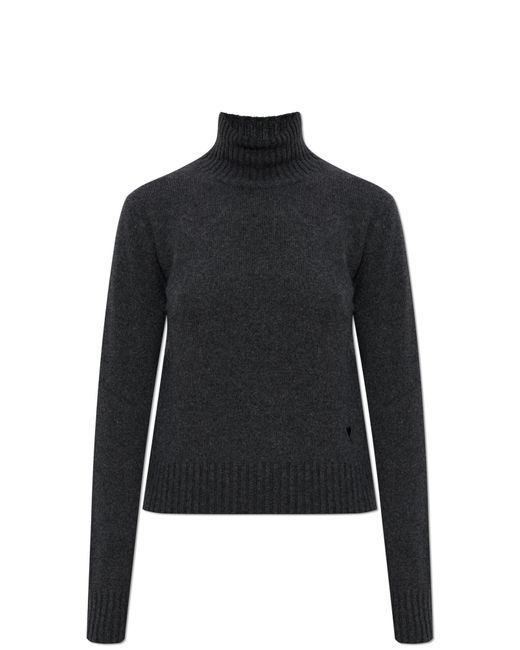 AMI Black Cashmere Turtleneck With Logo