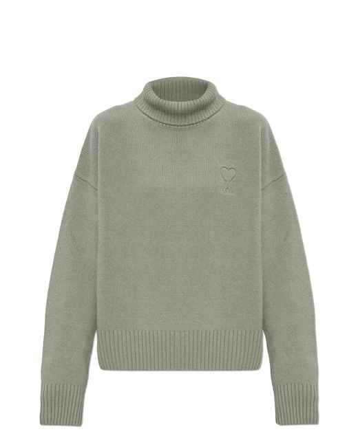 AMI Green Elegant Wool-Cashmere Turtleneck Sweater