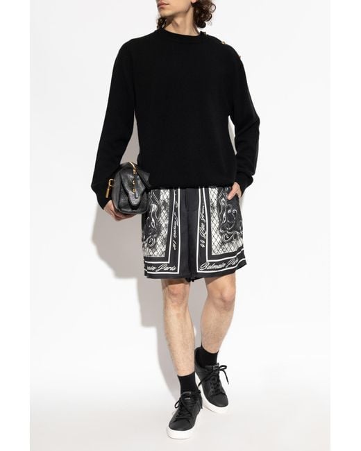 Balmain Black Sweater With Shoulder Fastening for men