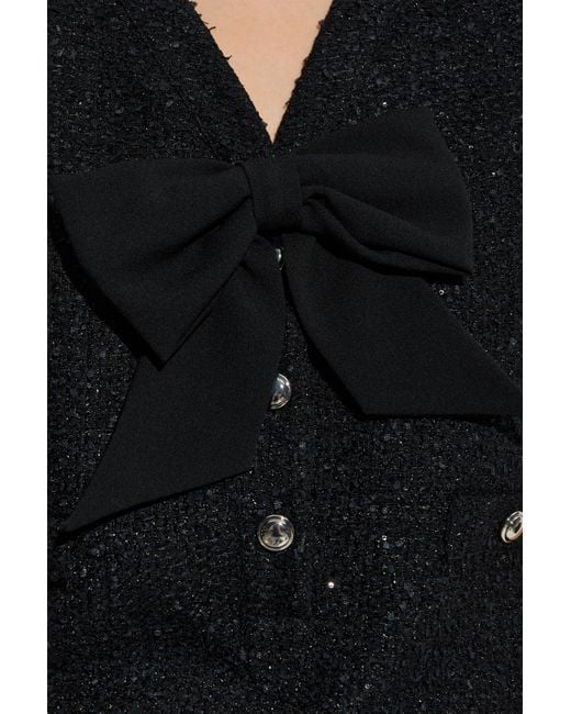 Alessandra Rich Black Tweed Dress With A Bow