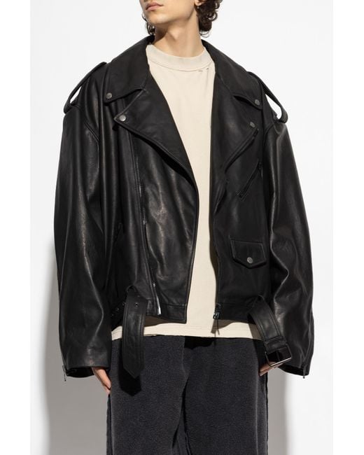 Balenciaga Black Leather Jacket With A Loose Fit, for men
