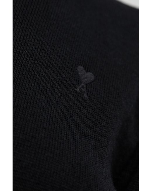 AMI Black Wool Turtleneck With Embroidered Logo