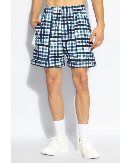 Bottega Veneta Blue Plaid Pattern Shorts for men
