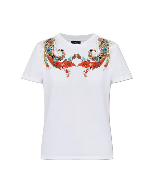 Etro White T-Shirt With Appliqués