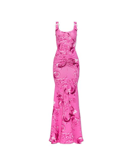 Versace Jeans Couture Pink Long Dress With 'Barocco' Pattern