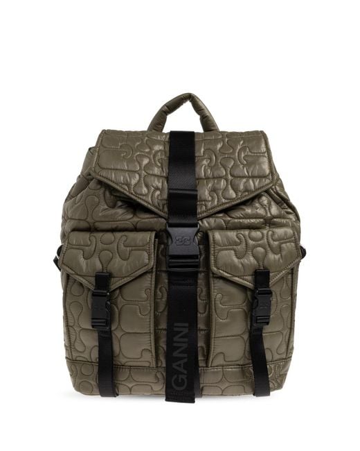 Ganni Green Quilted Backpack