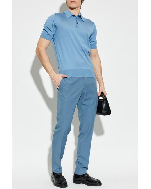 Dolce & Gabbana Blue Wool Pleated Trousers for men